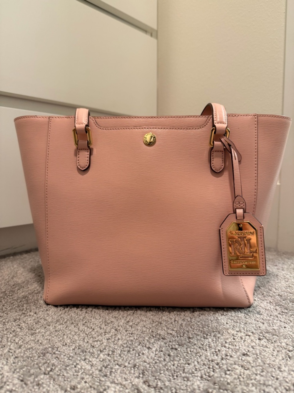 Ralph Lauren Blush Pink Leather Tote with Gold Hardware